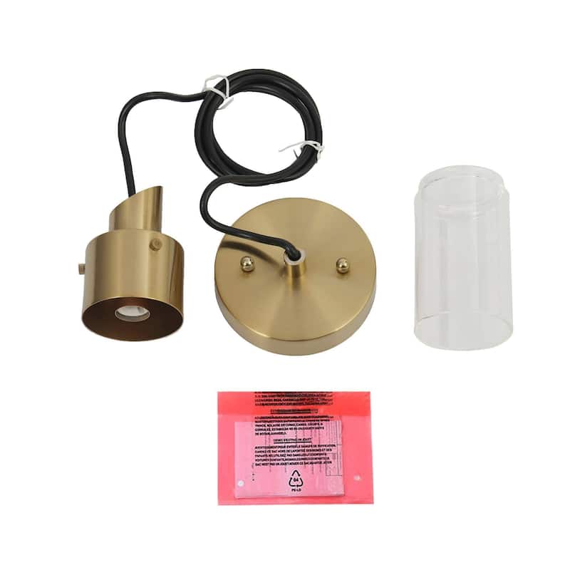 Mid-Century Modern 1-Light Gold Hanging Pendant Lights Cylinder Glass Kitchen Island Lights - 3"L