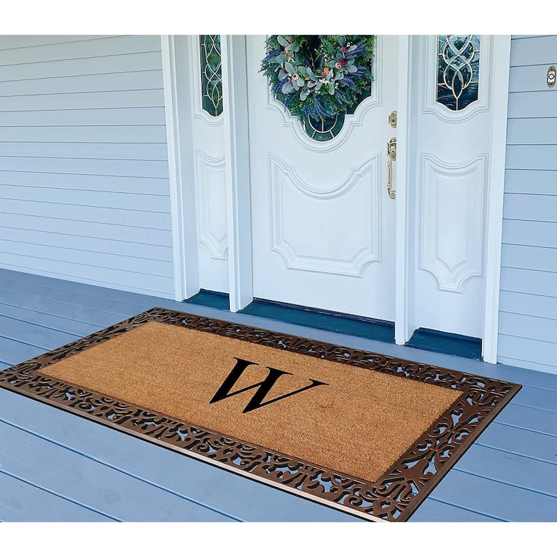 A1HC Natural Coir Monogrammed Door Mat For Front Door, 30"X60", Anti-Shed Treated Durable Doormat for Outdoor Entrance