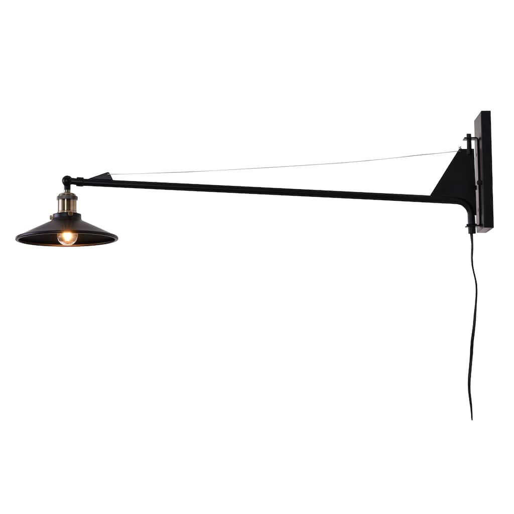 47" Black Metal Wall Sconce With Antique Brass Hardware