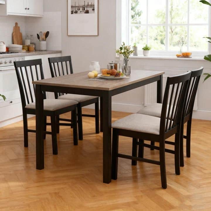 Compact 5 Piece Dining Set for Small Spaces(42" Table and Upholstered Chairs) - Black