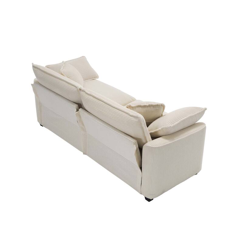 Corduroy Fabric Deep Seat Sofas Set with Throw Pillows, 3+2 Seater Flexible Combinations Sofa with Removable Armrests