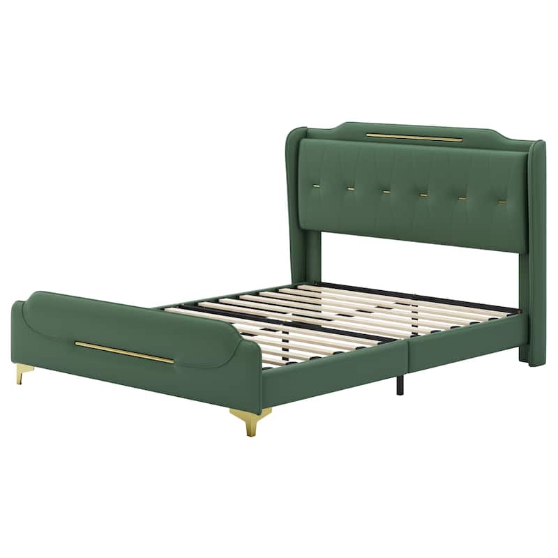 Queen Platform Bed - PU Leather - Wingback Style