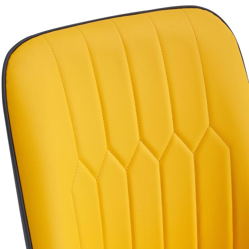 A modern dining chair with orange yellow dark gray dual tone PU leather backrest and black metal legs, Set of 4