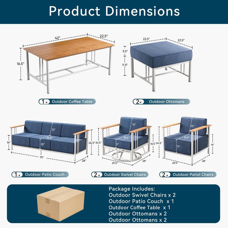 Pocassy 8PCS Sofa Chair Table with Ottoman