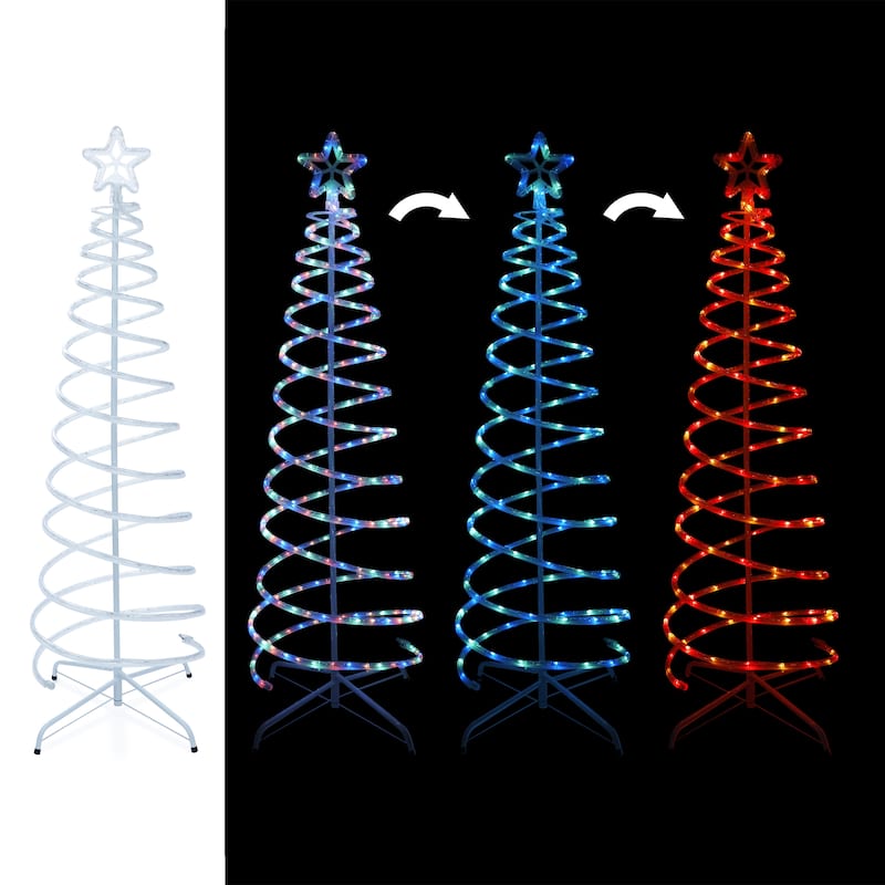 Alpine Corporation Indoor/Outdoor Artificial Spiral Christmas Tree with Multi-Color LED Lights - White