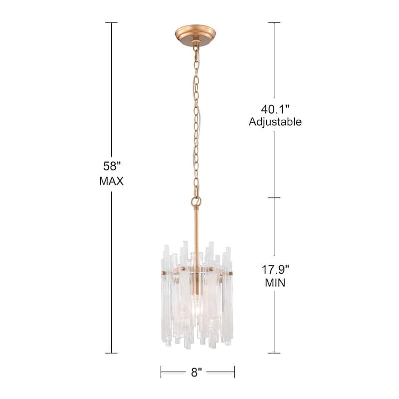 Casandra 1 Light Shiny Bronze Drum Pendant Chandelier with Clear Glass Bars - 8 inches in diameter x 17.9 inches H