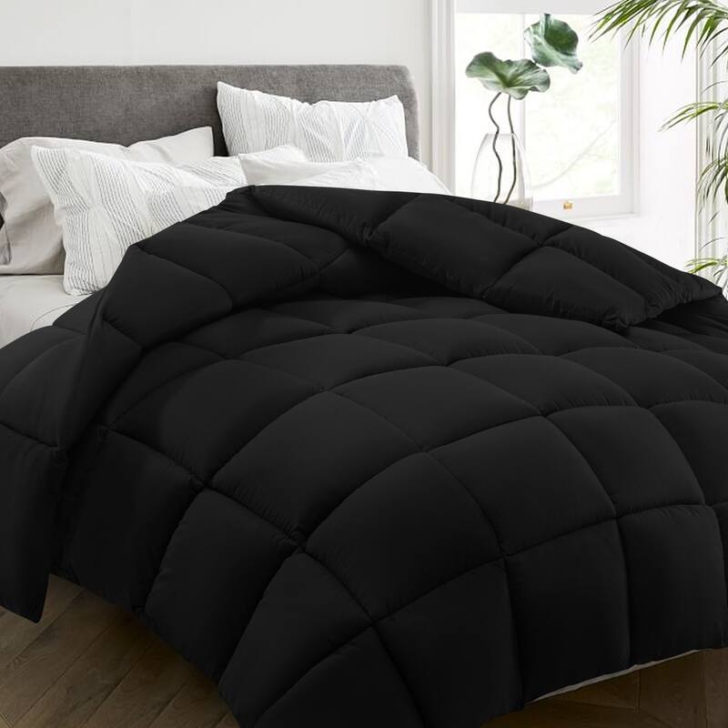 All Season Ultra Soft Fiber Machine Washable Quilted Comforter/Duvet Insert with Corner Tabs Comforter - King - Black