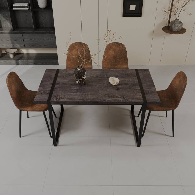 MDF black wooden dining table and modern dining chair set of 4 pieces, medieval wooden kitchen dining table set