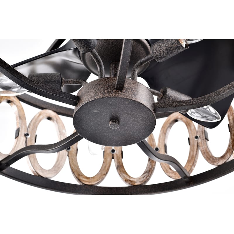 Dalina 24 Inch Oil Rubbed Matte finish 5 Light, 3 Blade Driftwood Ceiling Fandelier with Remote