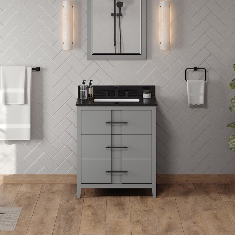 Jeffrey Alexander VKITKAT30R-GRANITE Katara 30" Free Standing Vanity - Grey / Black - Steel Finish