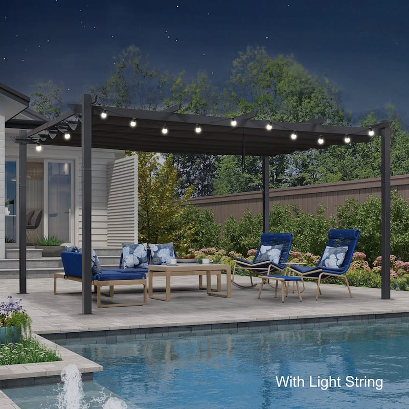 PURPLE LEAF Gazebo Outdoor Retractable Modern Large Size Pergola w Lights