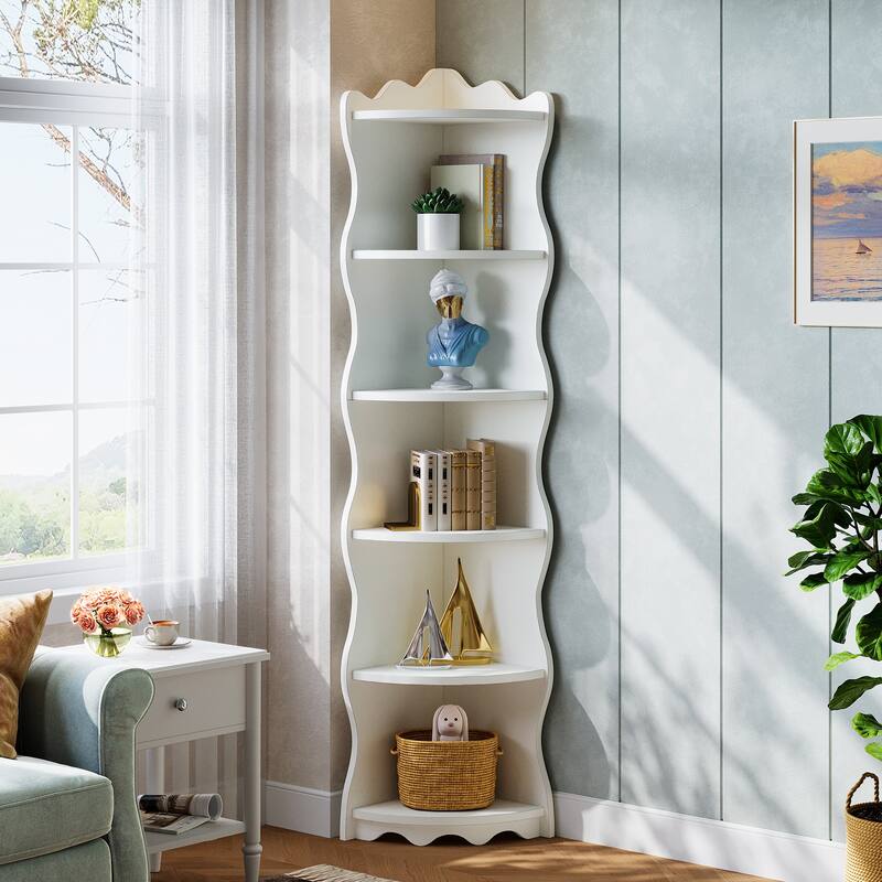 6-Tier Corner Shelf, 70.8 Inch Tall Corner Bookcase and Bookshelves