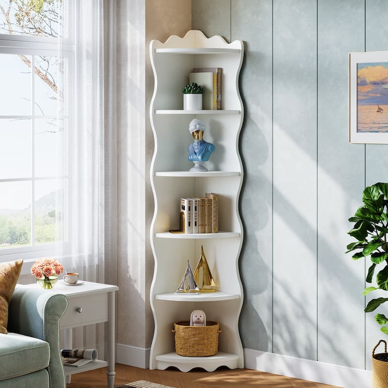 70.8" Tall White Corner Shelf, 6-tier Corner Bookshelf Bookcase - 13.8" D x 13.8" W x 70.8" H - White