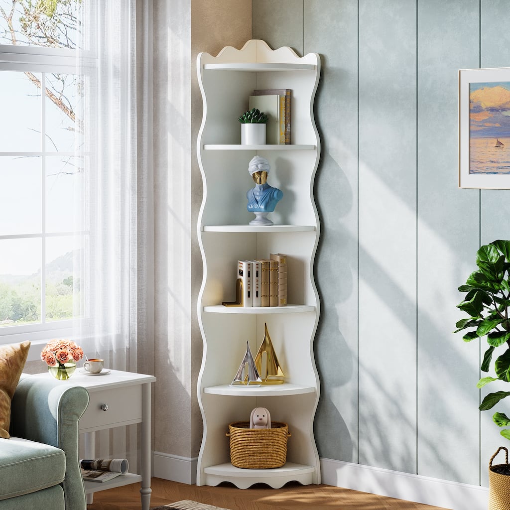 70.8" Tall White Corner Shelf, 6-tier Corner Bookshelf Bookcase - 13.8" D x 13.8" W x 70.8" H