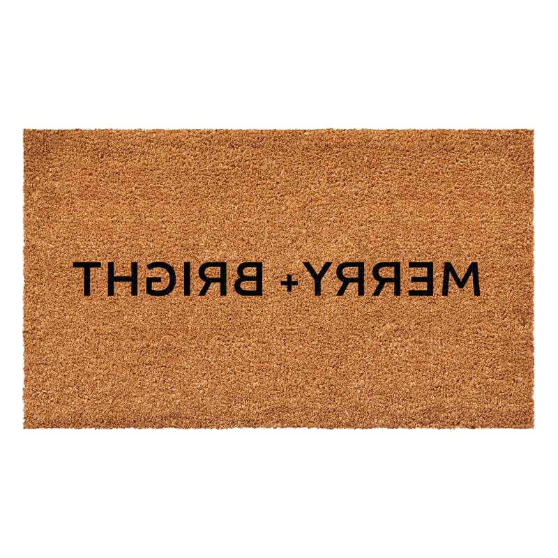 HomeRoots 17" X 29" Brown And Black Christmas Merry and Bright Outdoor Coir Door Mat - 17.00' X '29.00