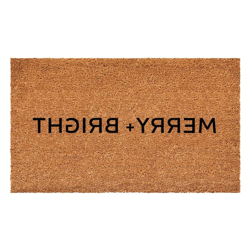 HomeRoots 24" X 36" Brown And Black Christmas Merry and Bright Outdoor Coir Door Mat - 24.00' X '36.00