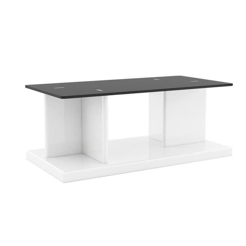 Liam 47 Inch Rectangular Coffee Table, White Wood, Pedestal Base, Glass Top