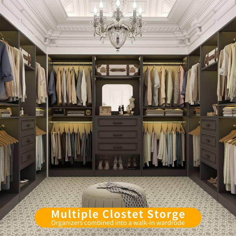 Cimly Set of 3 Closet System with Drawers, Freestanding Closet Organizer with Adjustable Shelves and Hanging Rods