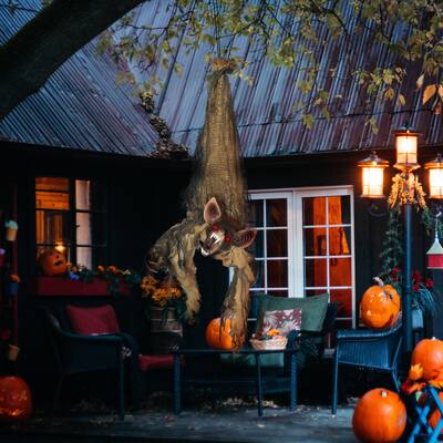 Outsunny 36" Life Size Outdoor Halloween Decorations Hanging Bat Opening Month, Animated Prop