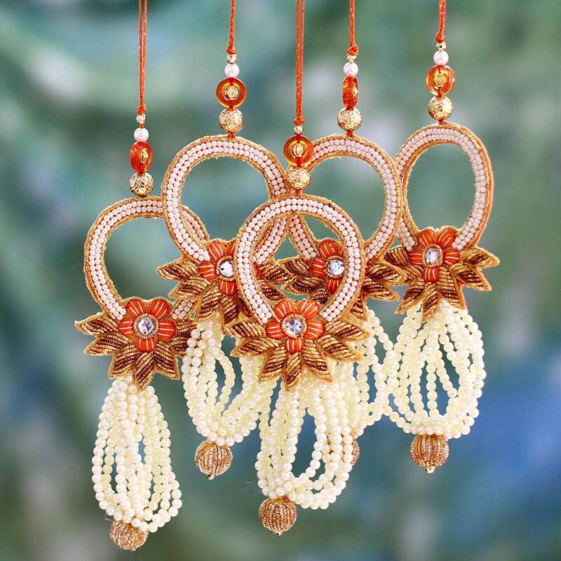 Novica Handmade Kolkata Mistletoe Beaded Ornaments (Set Of 5)
