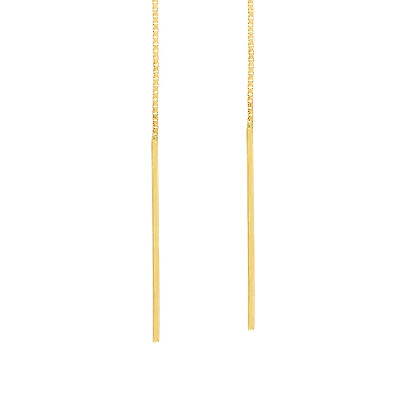 Curata 14k Yellow Gold Thin Bar Box Chain Threader Earrings
