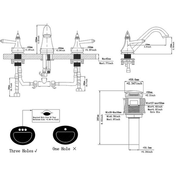 Widespread Bathroom Faucet,Two Handles Spout Reach5.9in Spout Height