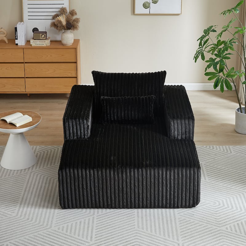 Black Modern 62.5" Corduroy Sponge Sofa Lounge Chair with 2 Pillows for Living Room - Black