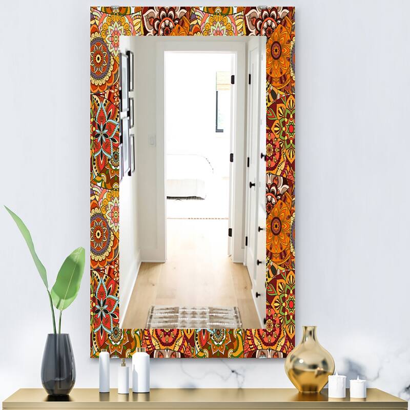 Designart 'Pattern Tile With Mandalas' Bohemian and Eclectic Mirror - Modern Printed Wall Mirror