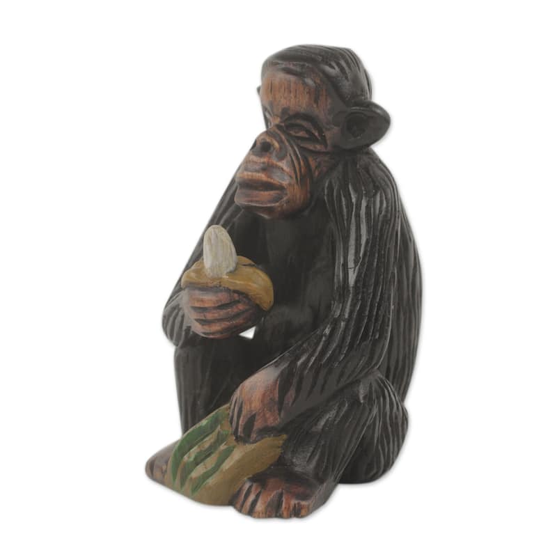 Novica Handmade Banana Snack Ebony Wood Figurine