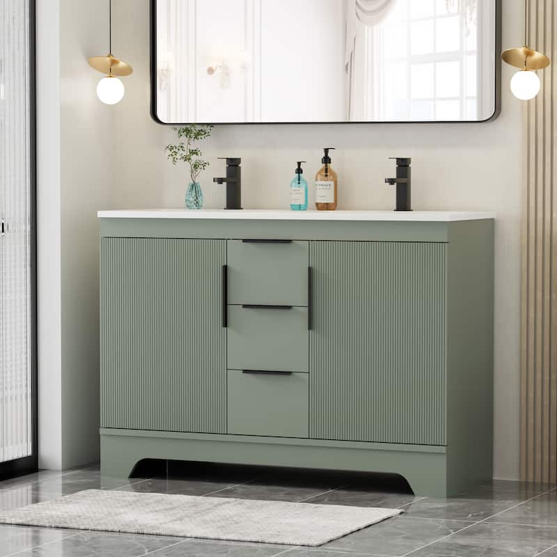 Vertical Stripes Bathroom Vanity Set with Sink Top & Faucet