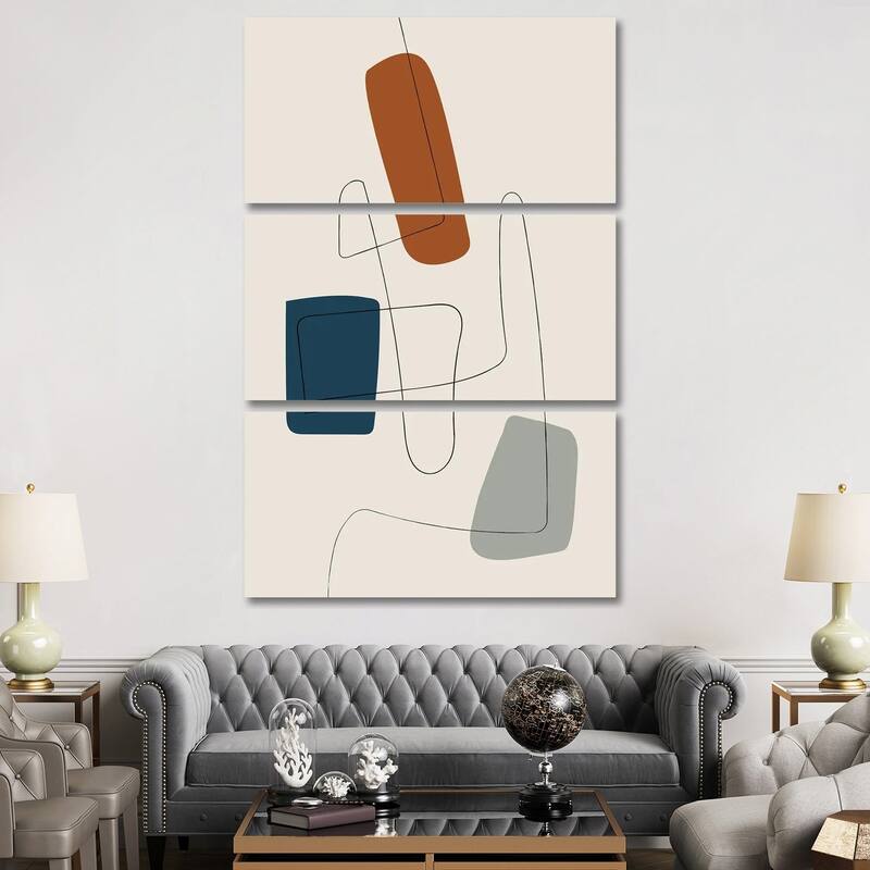 iCanvas "Navy Gray Burnt Orange Minimalist Line" by EmcDesignLab 3-Piece Wall Art Set