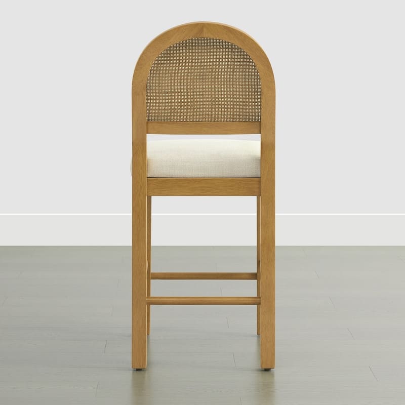 Spruce & Spring Esme Boho Upholstered Rattan Counter Bar Stool with Wood Frame