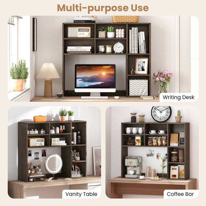 Costway Desktop Bookshelf Desk Storage Hutch with 7 Open Cubbies & 3 - See Details
