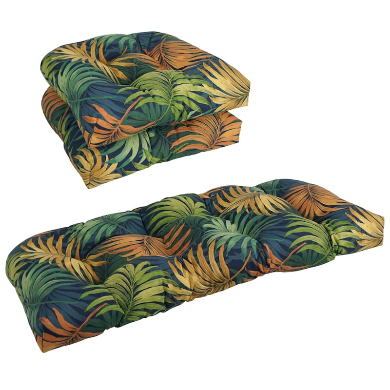Rounded Back Tufted Indoor/Outdoor Settee Cushion Set (Set of 3) - 19 x 19 - Laperta Monsoon