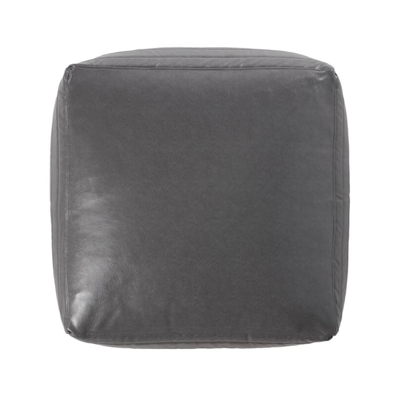 Baddow Contemporary Faux Leather Channel Stitch Pouf by Christopher Knight Home