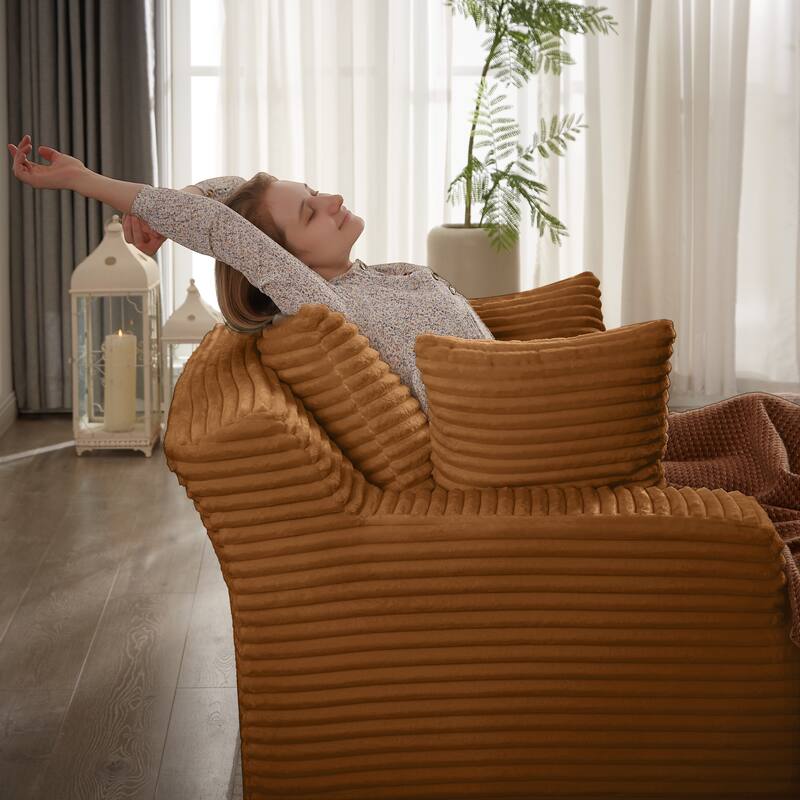 Comfy Sleeper Sofa Corduroy Upholstered Chaise Lounge with Pillows