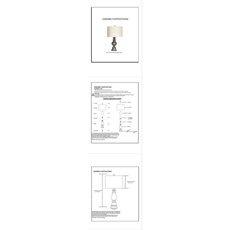 28 Inch Table Lamp, Polyresin Turned Pedestal Stand, Antique Gold Color