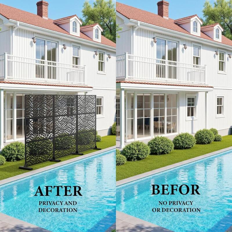 Privacy Screen, Privacy Screens and Panel, Freestanding Decorative Fence for Patio Lawn, Leave Style