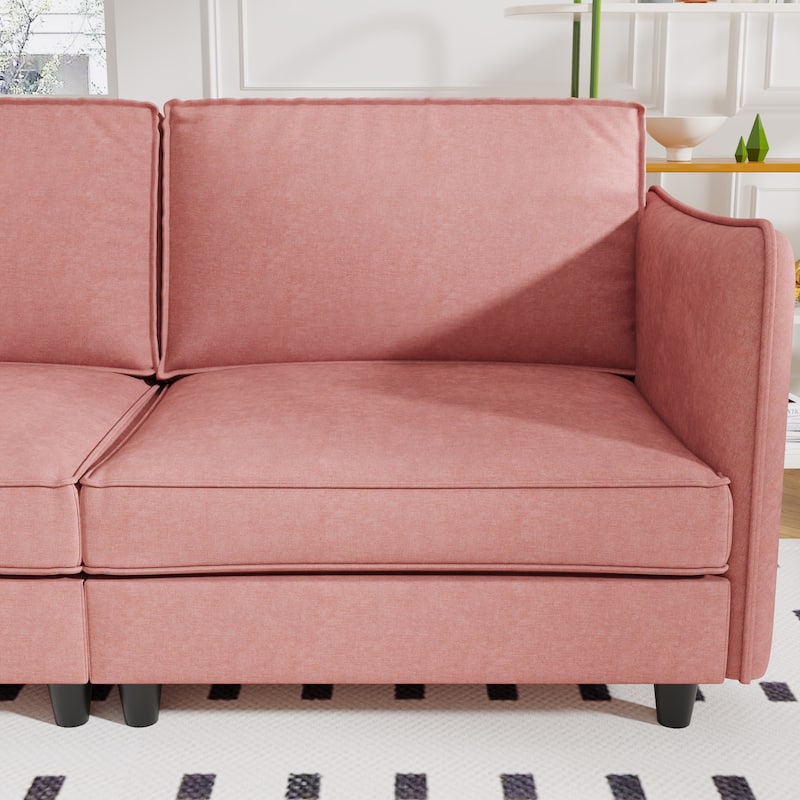 107.8'' Red 3-Seater L-Shaped Sofa with Ottoman and Arm Pockets for Living, Apartment, Office