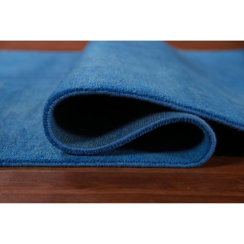 Hand Knotted Oriental 100% Wool Carpet Modern Solid Navy Blue & Blues Gabbeh Area Rug - 10' 2'' X 5' 0''