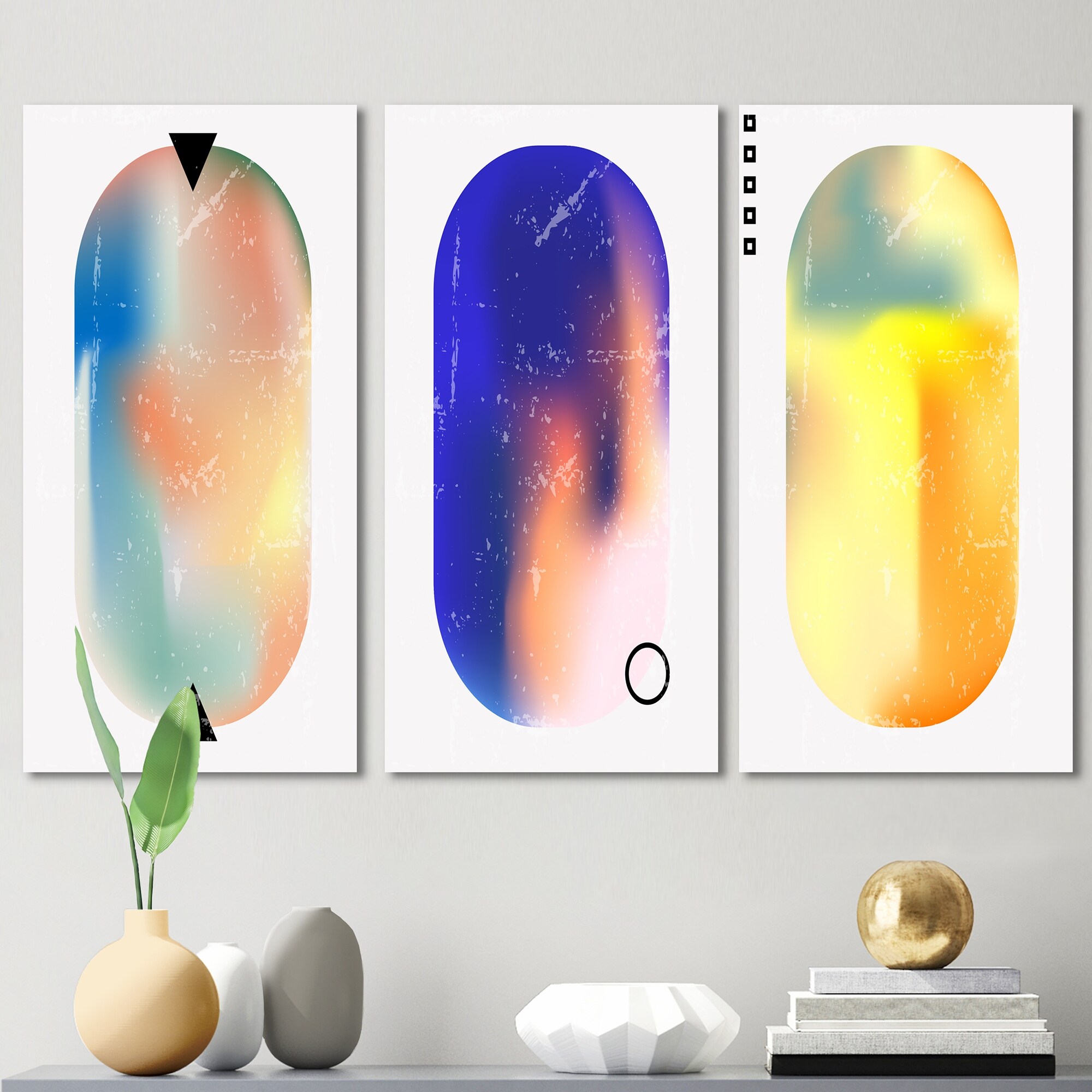 Fluid Gradient Abstract Vintage Shapes I - Mid-Century Modern Art Set by Designart-image