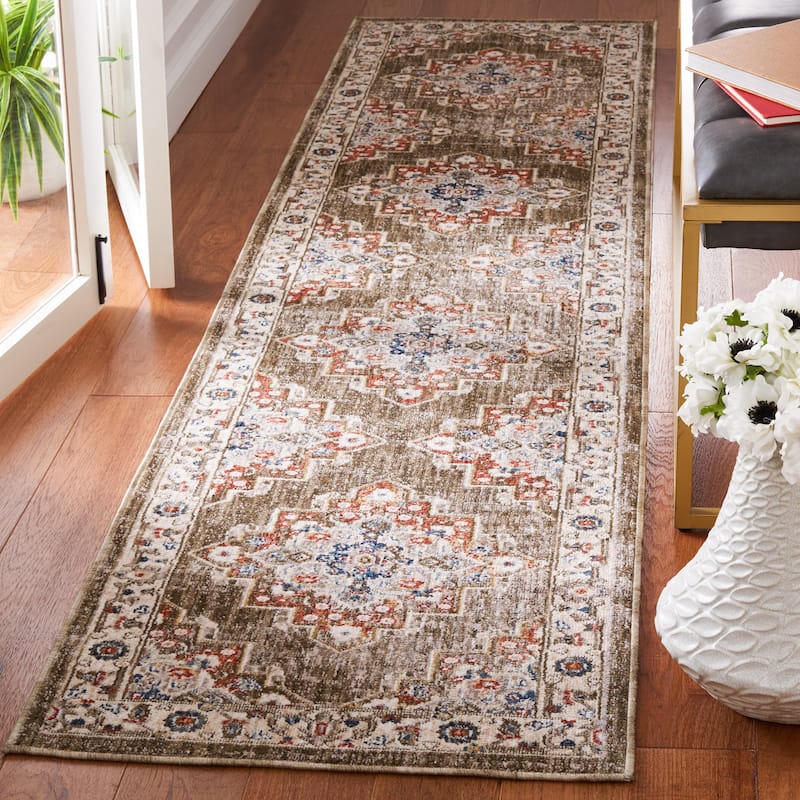 SAFAVIEH, Olympia Desdemona Abstract Rug - 2'3" x 9' Runner - Green/Ivory