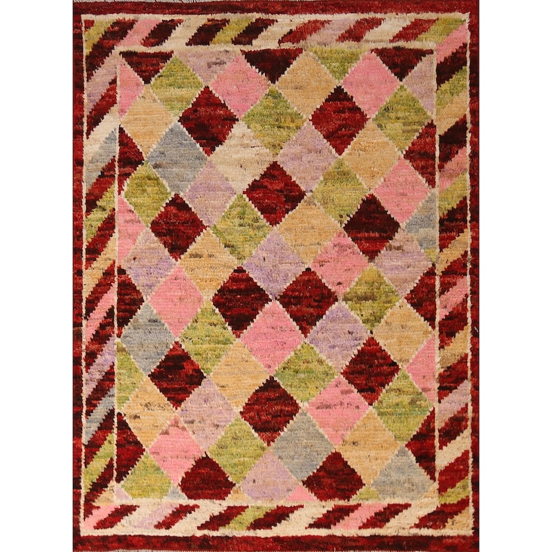 Trellis Geometric Moroccan Rug Living Room Handmade Wool Carpet - 5'3" x 6'6"