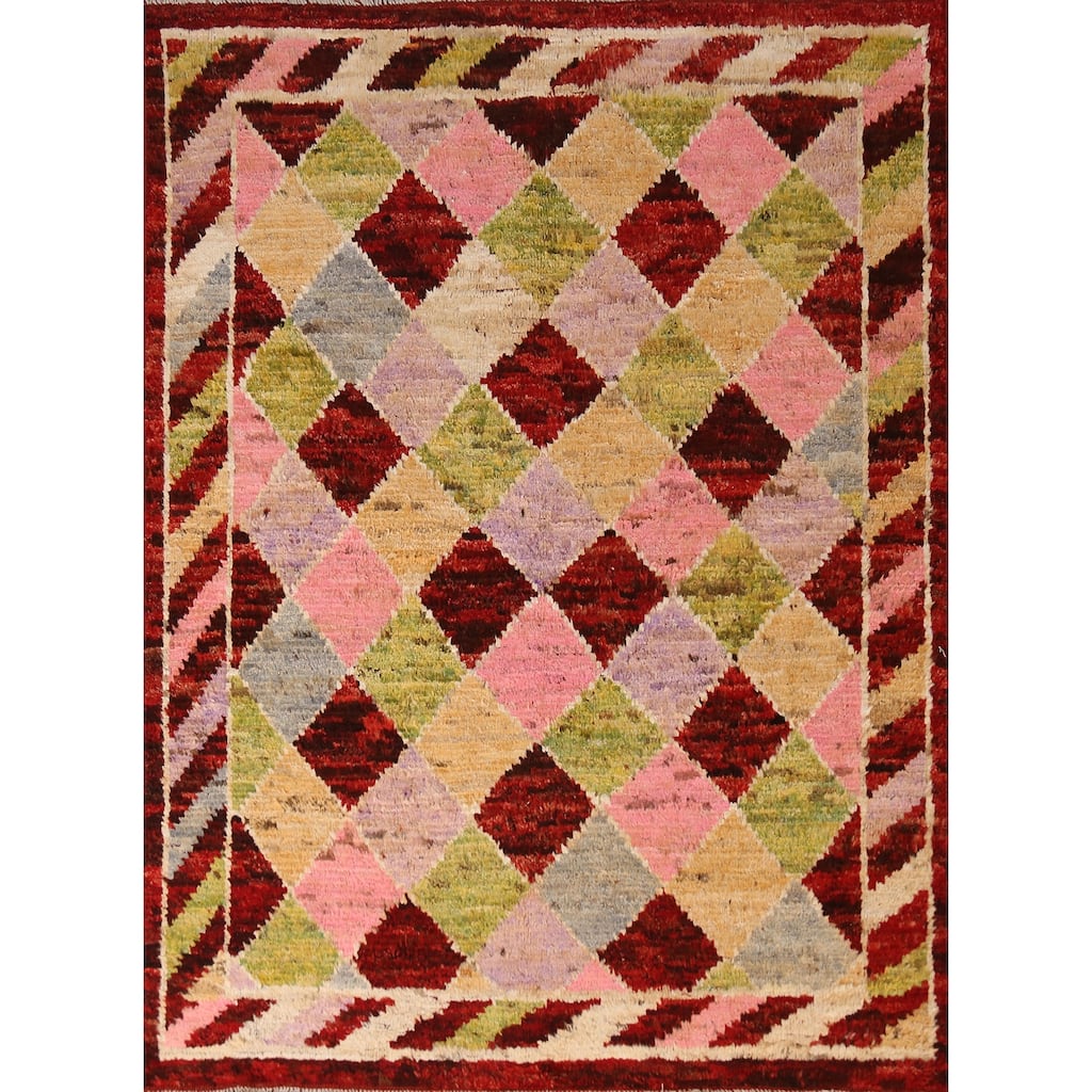 Trellis Geometric Moroccan Rug Living Room Handmade Wool Carpet - 5'3" x 6'6"