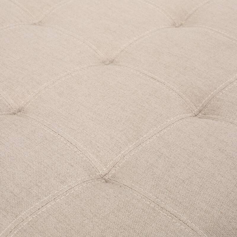 Upholstered Tufted Fabric Storage Ottoman with Birch Wood Legs