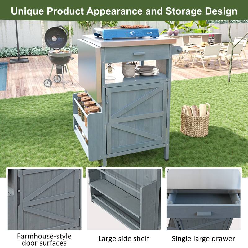 40.5" Outdoor Grill Cart With Stainless Steel Top(no include stool)