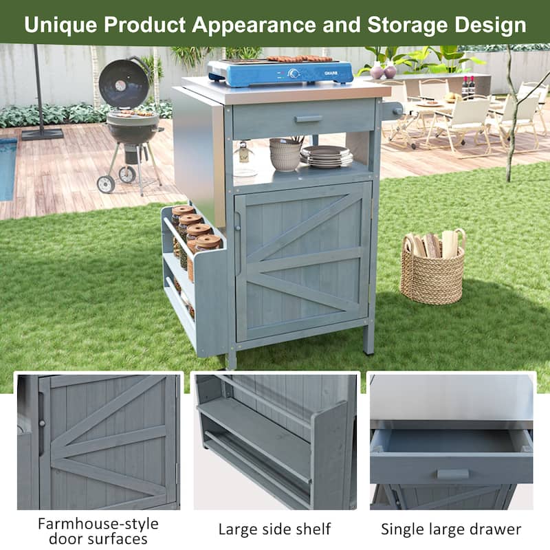 Outdoor Grill Cart Portable Dining Carts Rolling Storage Cabinet