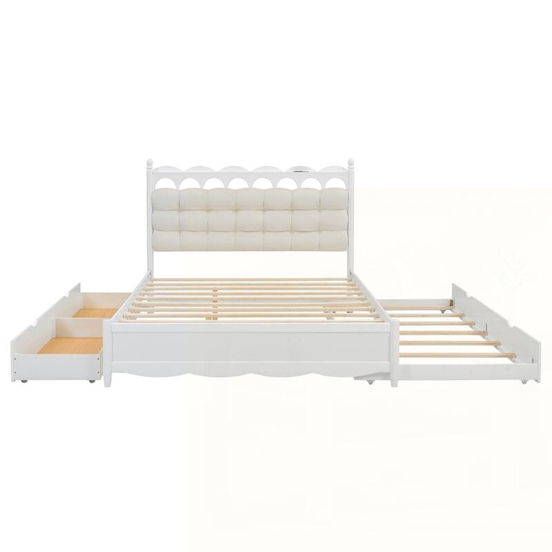 Wooden Storage Platform Bed with USB Ports