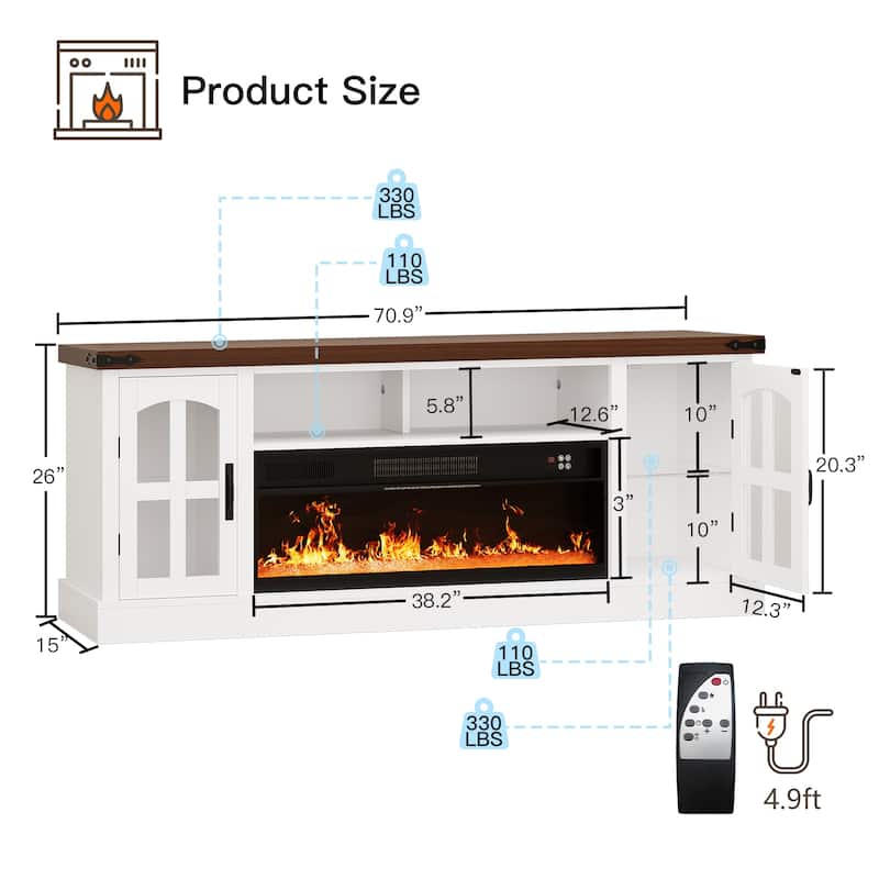 71" Electric Fireplace TV Stand with LED Lights