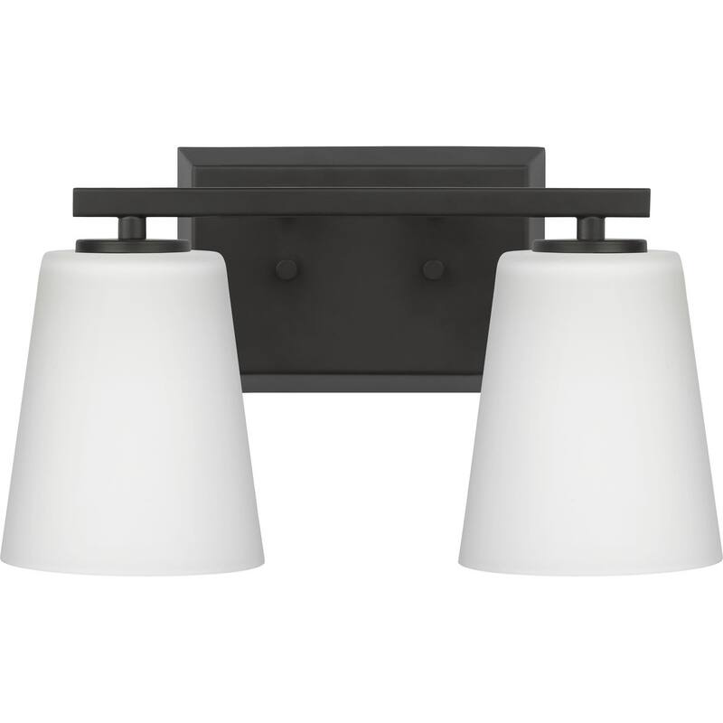 Vertex Collection Two-Light Matte Black Etched White Glass Contemporary Bath Light - 12.87 in x 6.25 in x 7.5 in